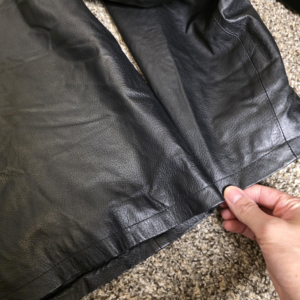 Vintage Leather Coat Mens 2XLT Black Genuine Leather Overcoat Quilted Lined Zip - Picture 9 of 9